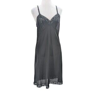 Vintage Vanity Fair Black Nylon Lace Full Slip Sweetheart Size 32"x39" Small USA
